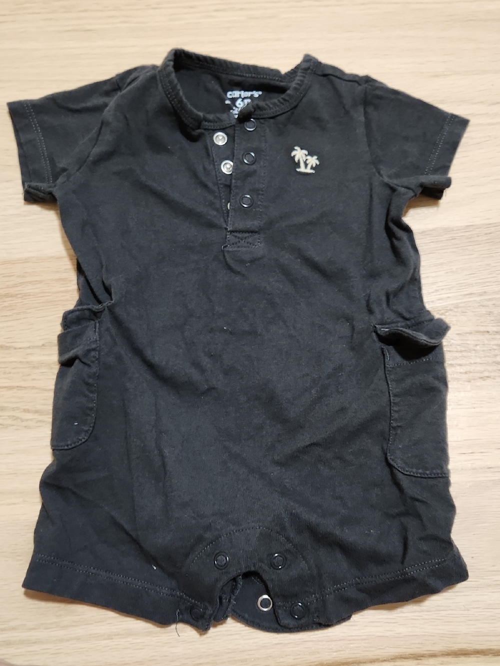 Carter's Black Short-Sleeve Baby Romper with Palm Logo 6m